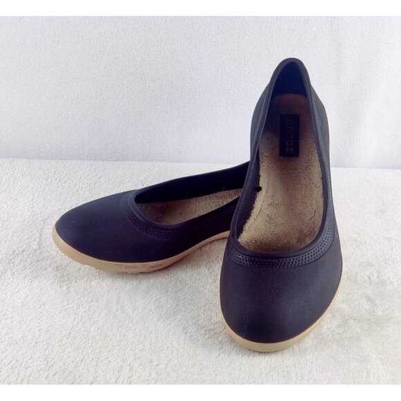 Crocks Ballet Flat Taupe Faux Fur Lined Comfort Casual Cottage Preppy Versatile - Picture 1 of 10